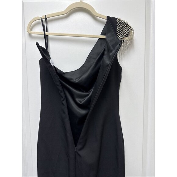 Mac Duggal Size 2 Black 27447 one shoulder rhinestone fringe gown Dress Prom New - Picture 12 of 16